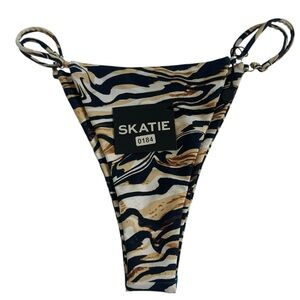 SKATIE Tiger Zebra Print Bikini Bottom Adjustable String Side Swimwear NWT M